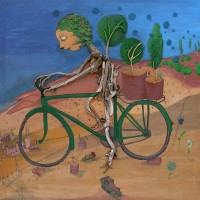 Humano vegetal en bicicleta